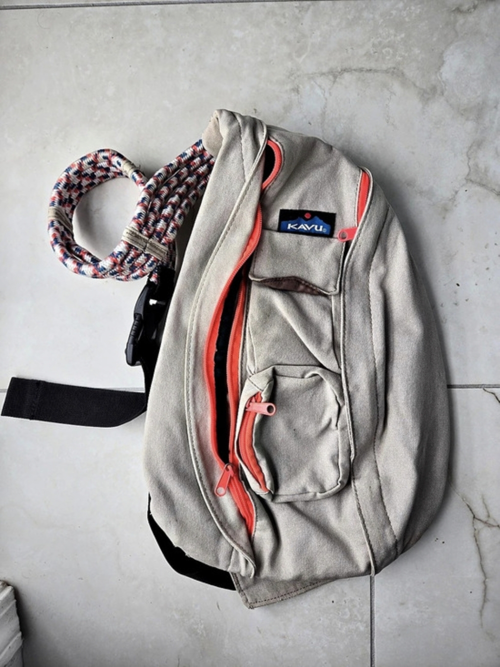 KAVU Rope Bag Backpack Khaki & Coral